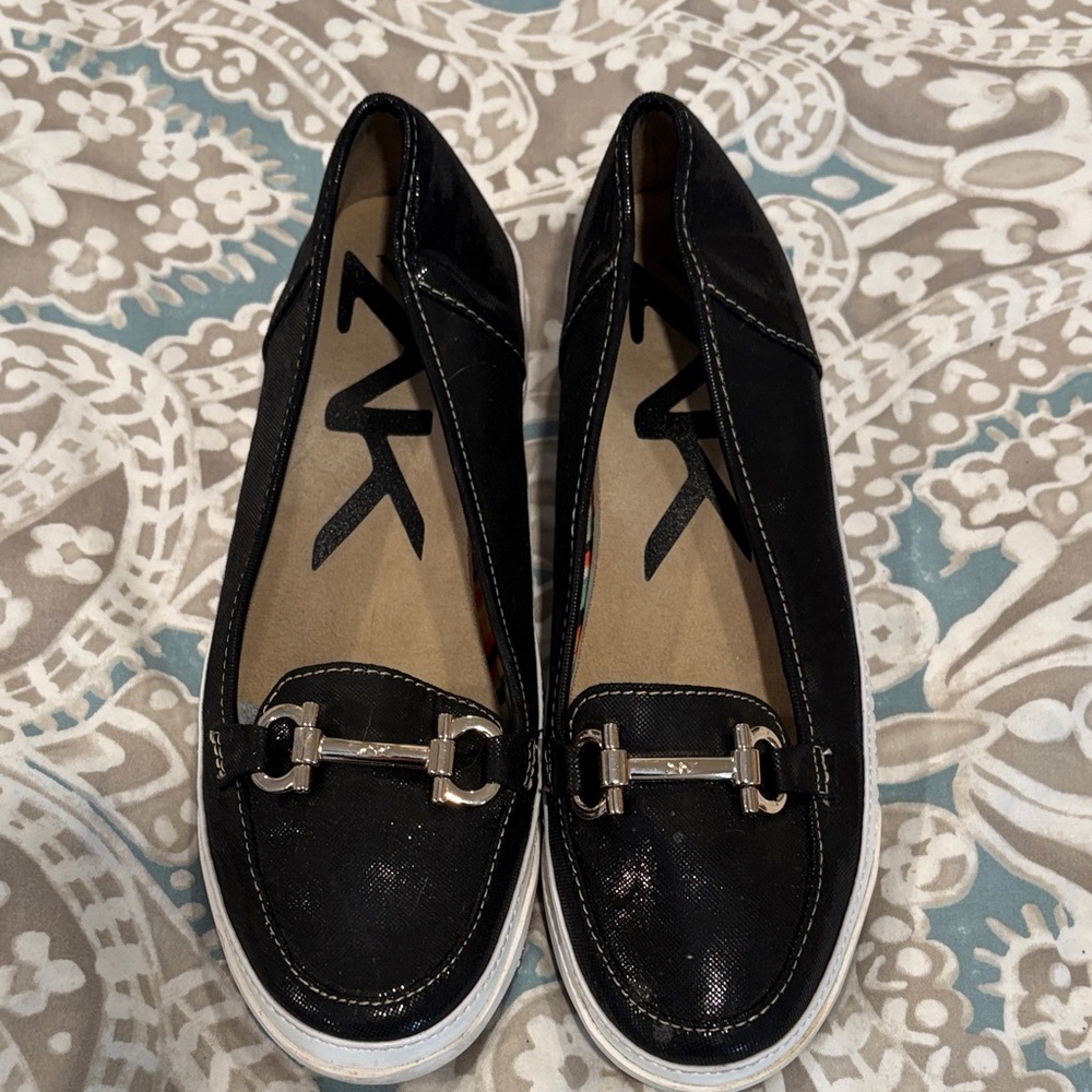 Anne Klein Sport Black Loafers with Silver Detail